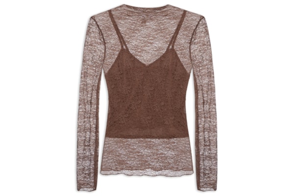 Blusa Manga Longa Feminina em Renda – Marrom