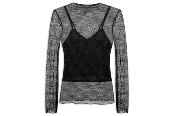 Blusa Manga Longa Feminina em Renda – Preto