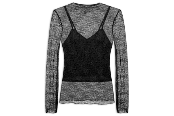 Blusa Manga Longa Feminina em Renda – Preto