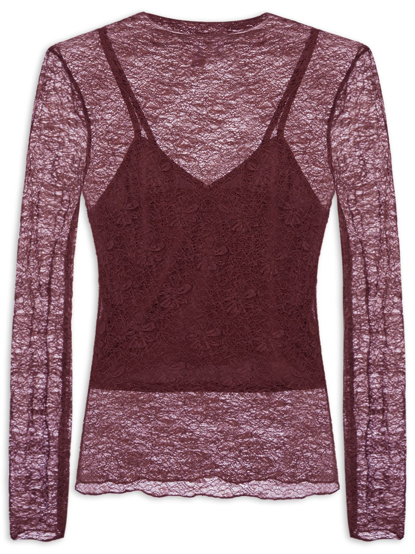 Blusa Manga Longa Feminina em Renda – Vermelho Market 33