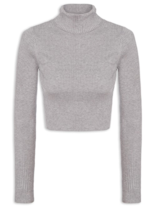 Blusa Manga Longa Feminina Em Tricot – Cinza