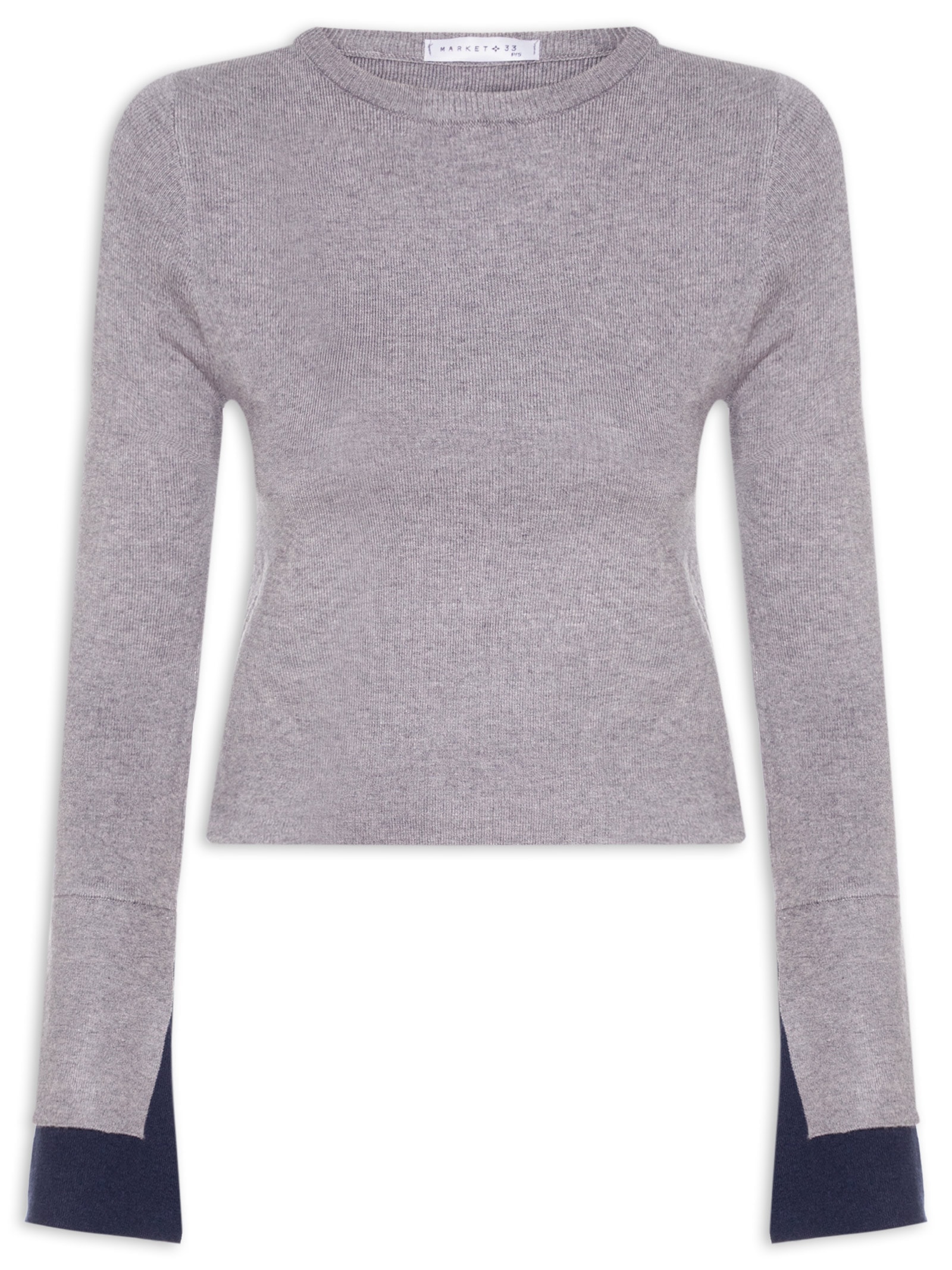 Blusa Manga Longa Feminina em Tricot Cinza Market 33