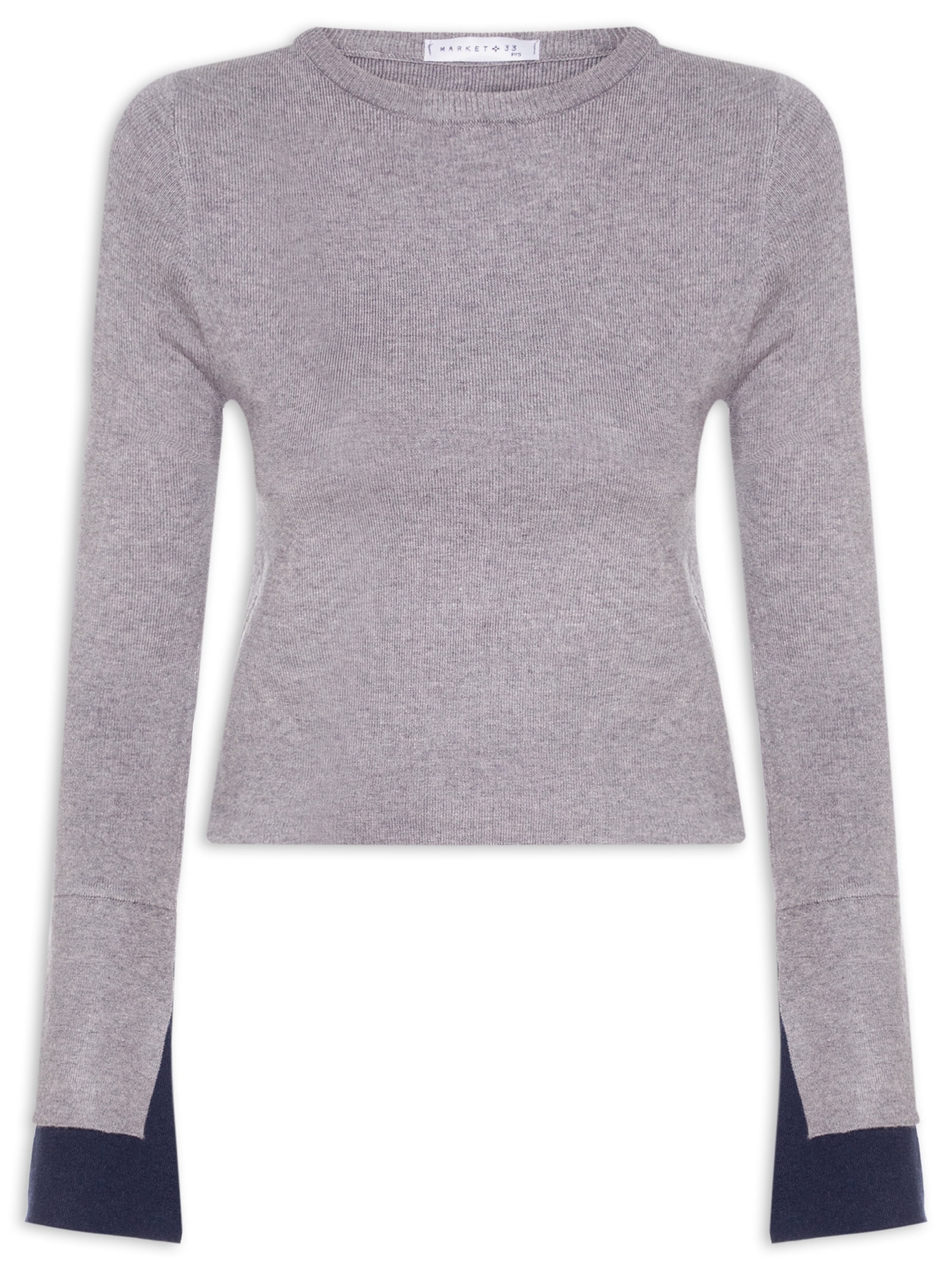 Blusa Manga Longa Feminina em Tricot Cinza Market 33