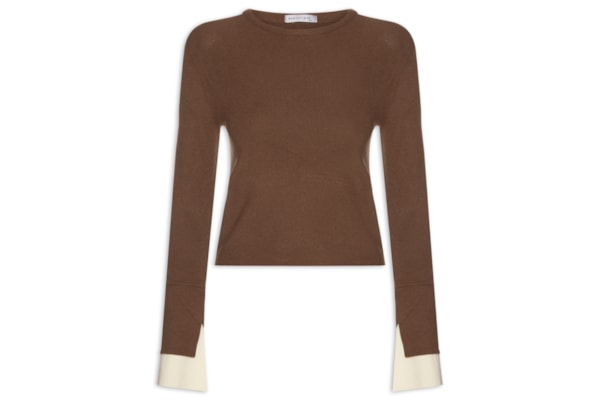 Blusa Manga Longa Feminina em Tricot - Marrom