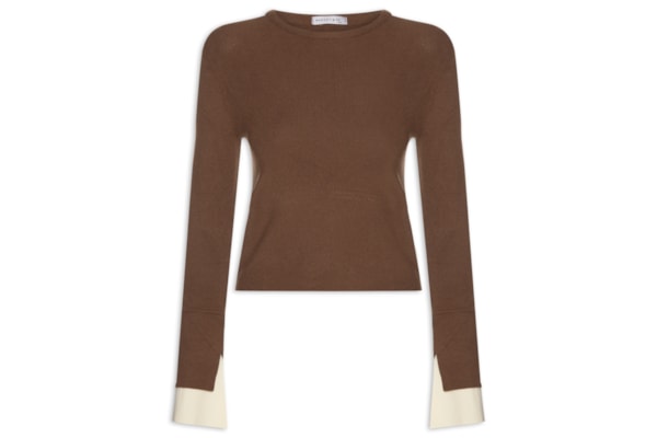 Blusa Manga Longa Feminina em Tricot - Marrom