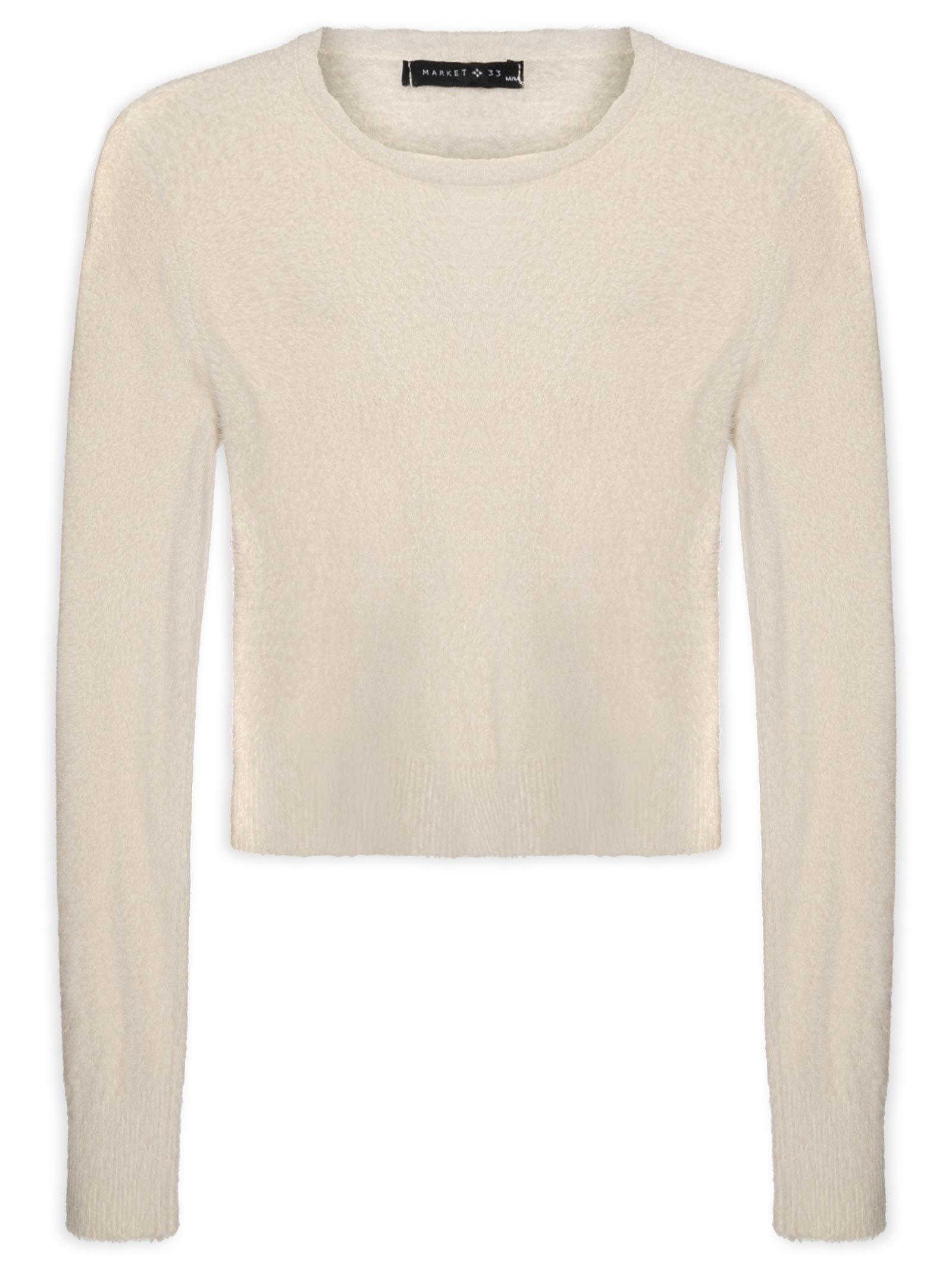 Blusa Manga Longa Feminina Em Tricot Peluciado Bege  Market 33