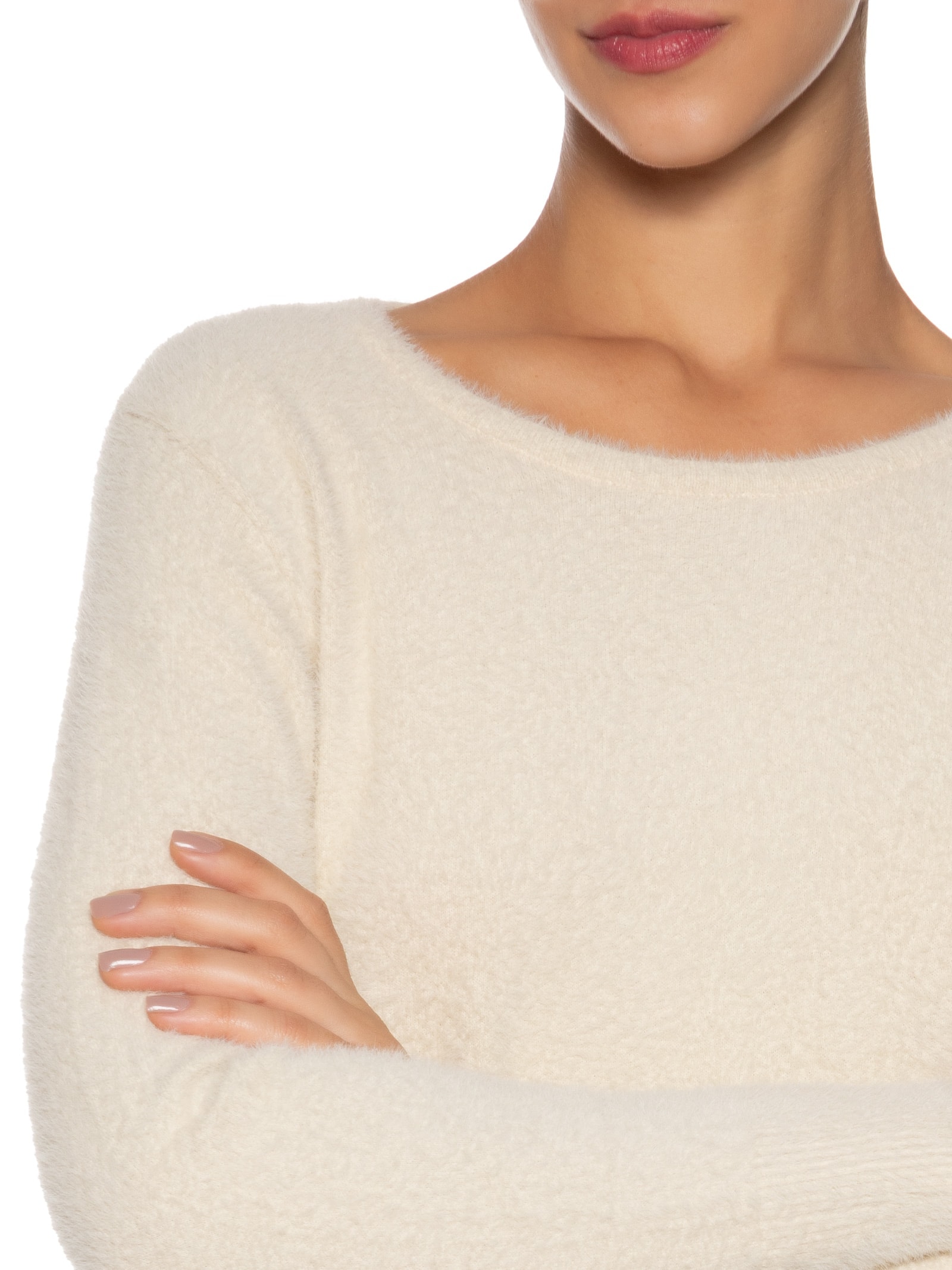 Blusa Manga Longa Feminina Em Tricot Peluciado Bege  Market 33