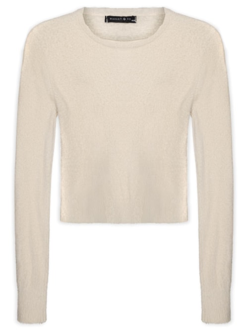 Blusa Manga Longa Feminina Em Tricot Peluciado – Bege