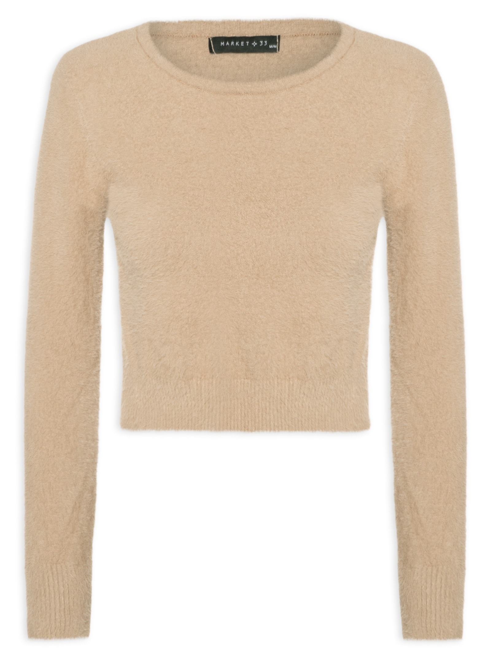 Blusa Manga Longa Feminina Em Tricot Peluciado Bege  Market 33