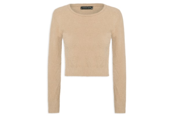 Blusa Manga Longa Feminina Em Tricot Peluciado - Bege 