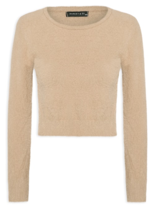 Blusa Manga Longa Feminina Em Tricot Peluciado – Bege