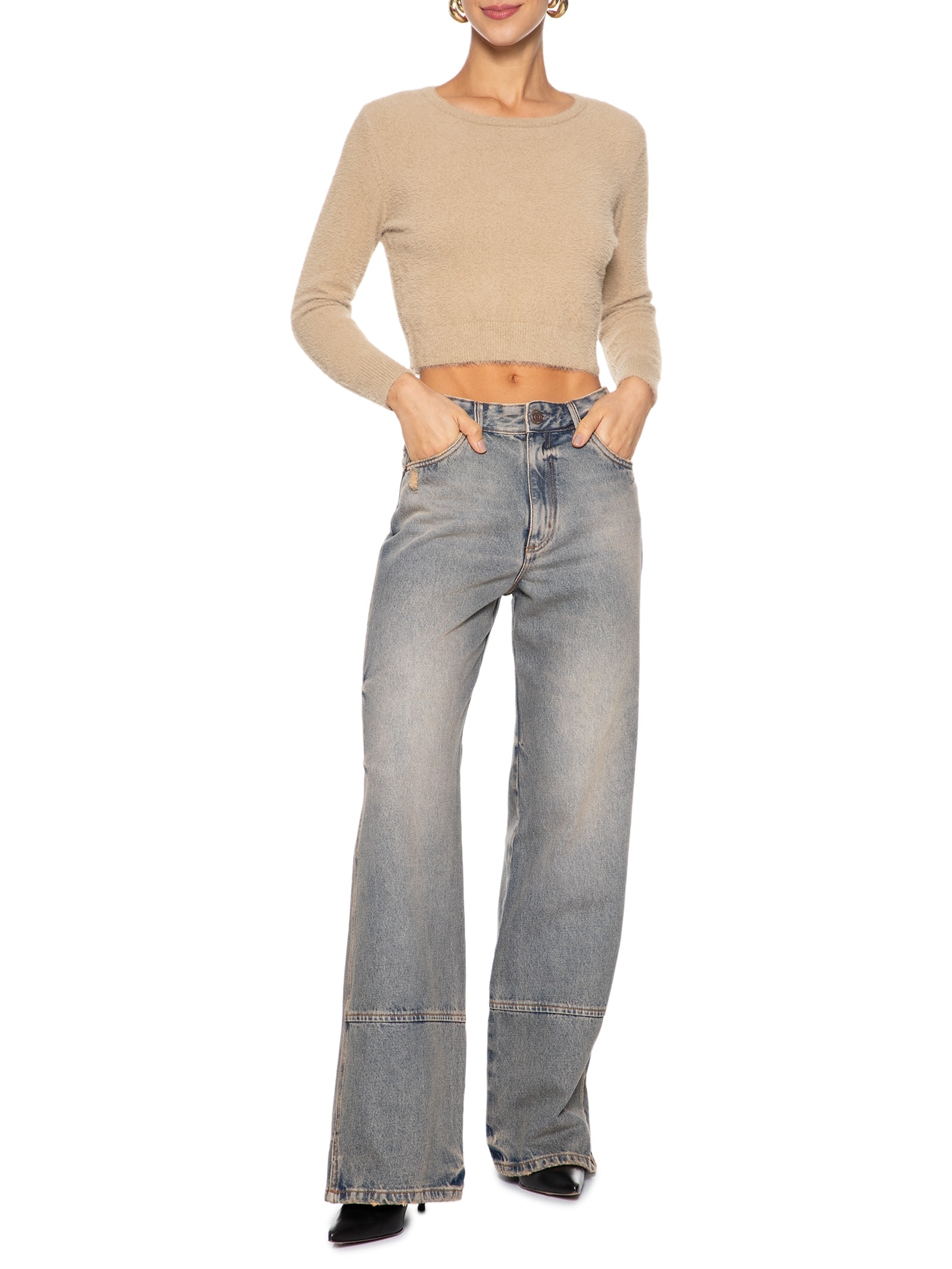 Blusa Manga Longa Feminina Em Tricot Peluciado Bege  Market 33