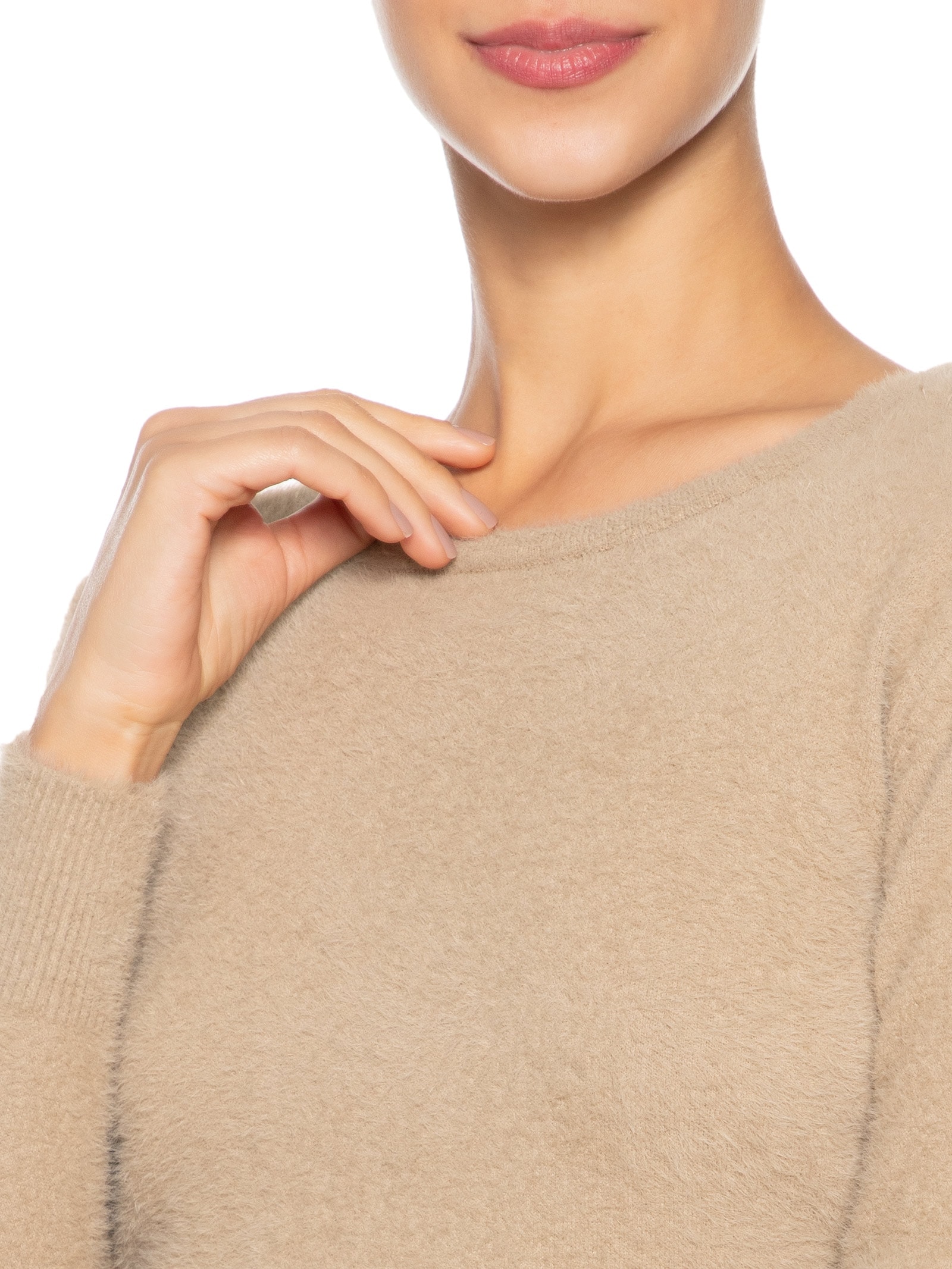 Blusa Manga Longa Feminina Em Tricot Peluciado Bege  Market 33