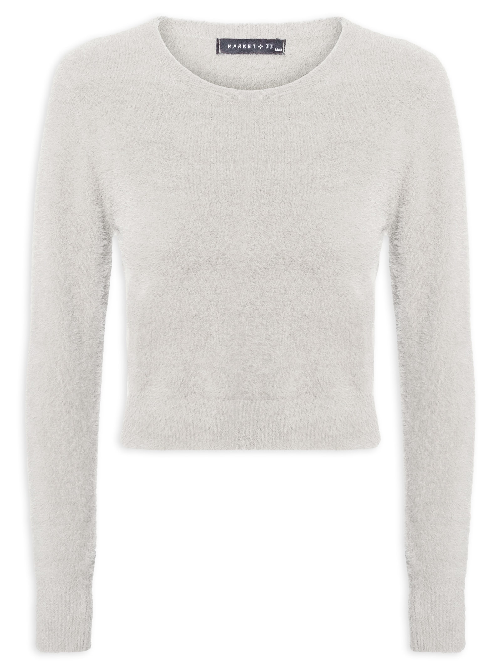 Blusa Manga Longa Feminina Em Tricot Peluciado Cinza Market 33