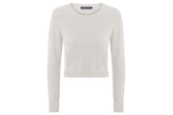 Blusa Manga Longa Feminina Em Tricot Peluciado - Cinza