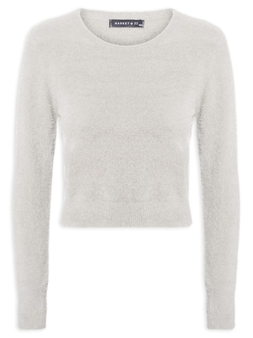 Blusa Manga Longa Feminina Em Tricot Peluciado – Cinza