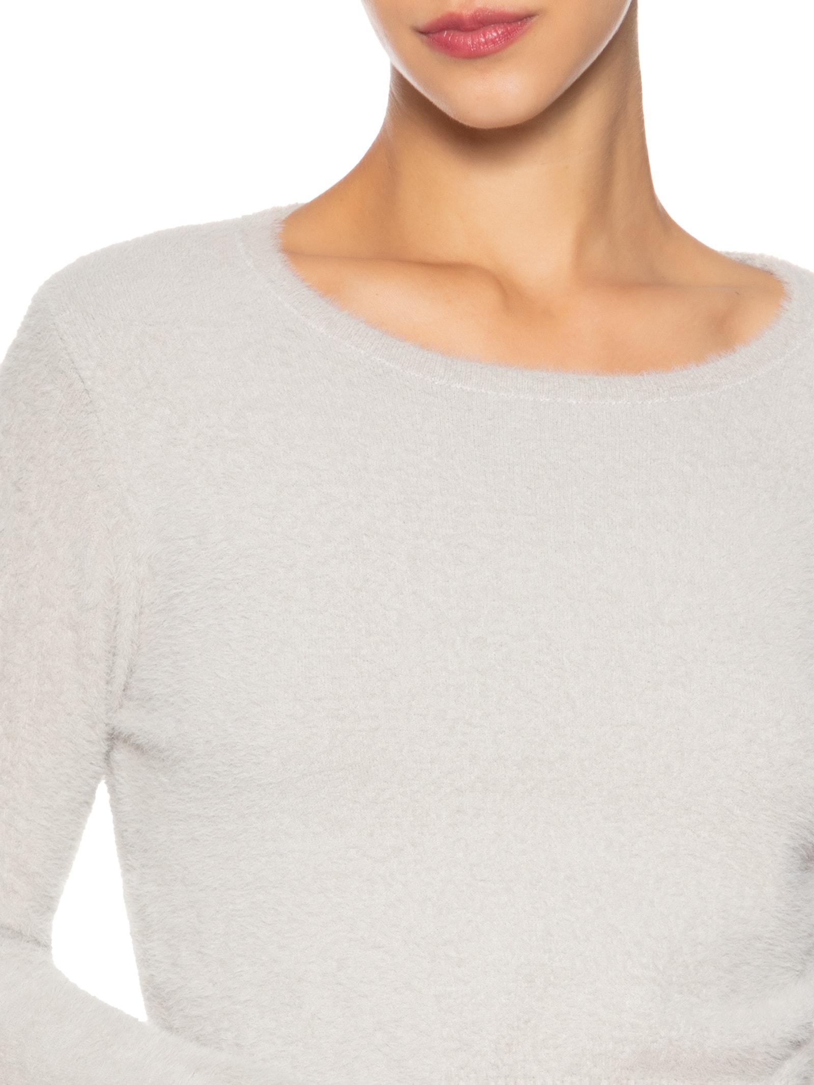 Blusa Manga Longa Feminina Em Tricot Peluciado Cinza Market 33