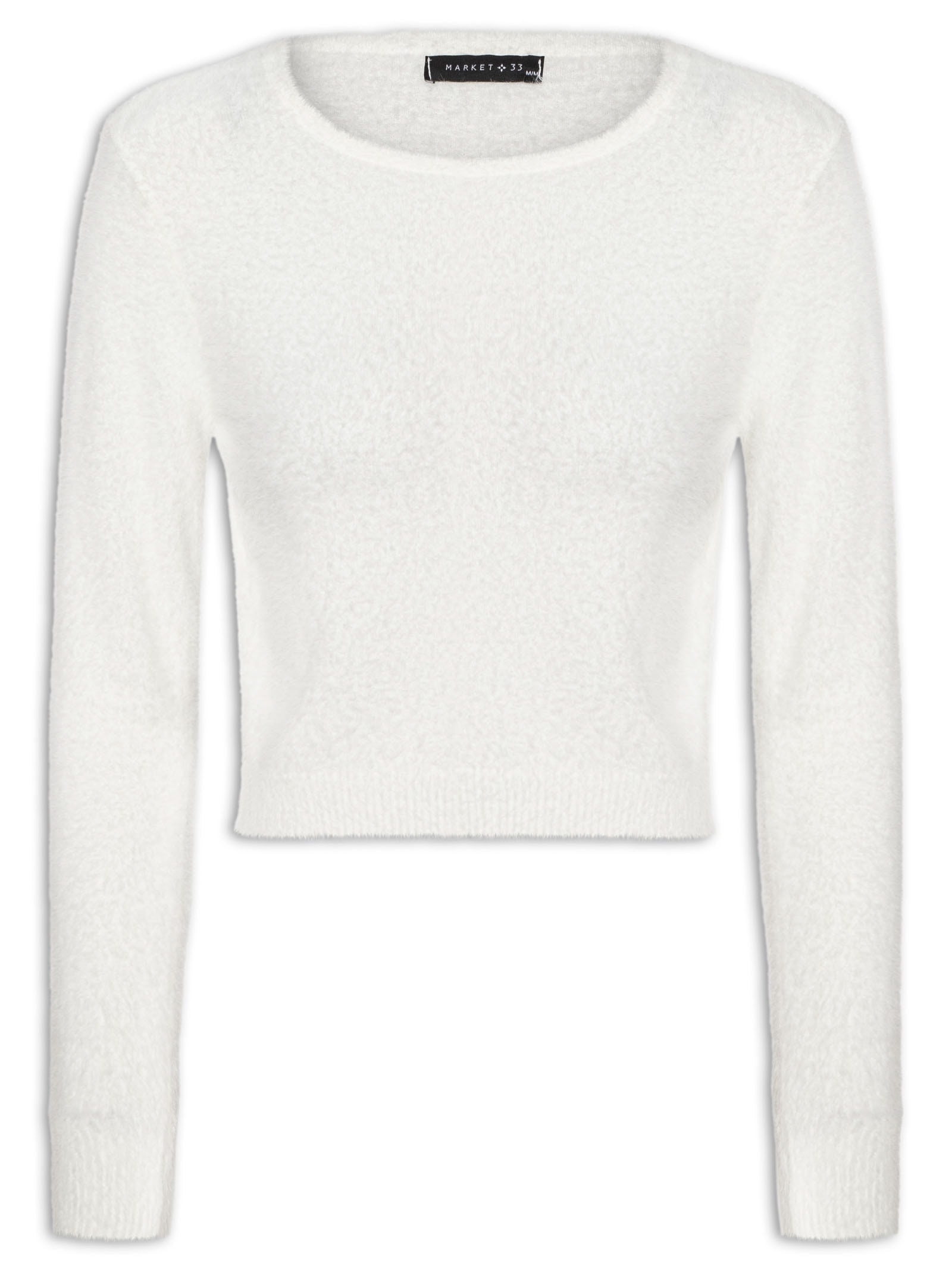 Blusa Manga Longa Feminina Em Tricot Peluciado Off White   Market 33