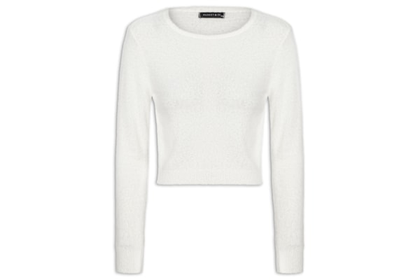 Blusa Manga Longa Feminina Em Tricot Peluciado - Off White  