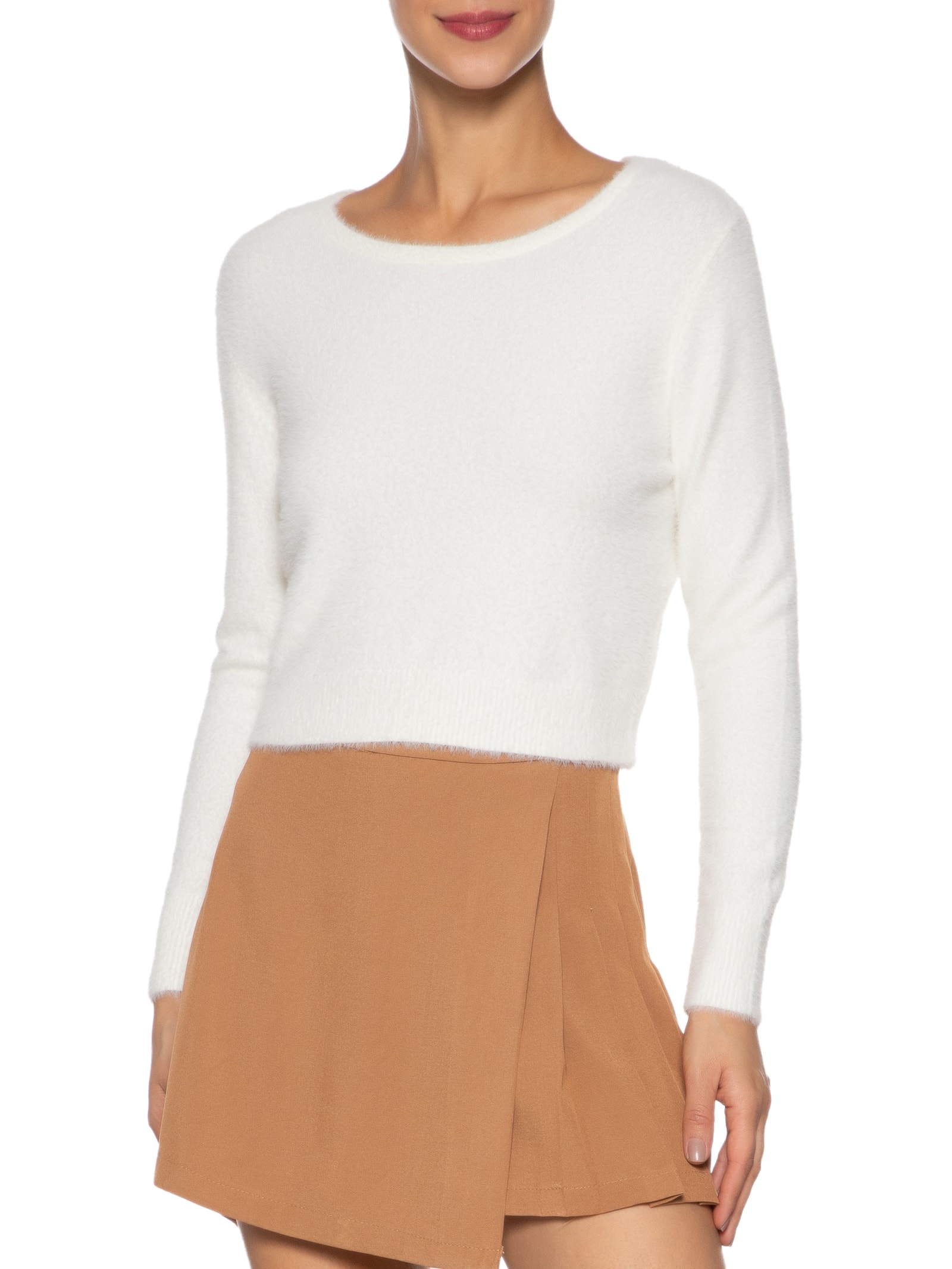 Blusa Manga Longa Feminina Em Tricot Peluciado Off White   Market 33