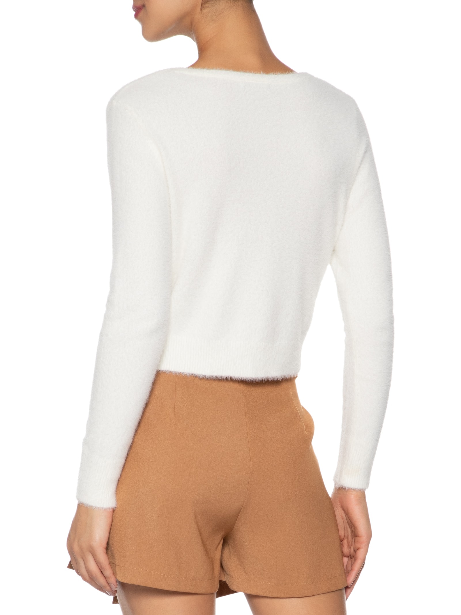 Blusa Manga Longa Feminina Em Tricot Peluciado Off White   Market 33