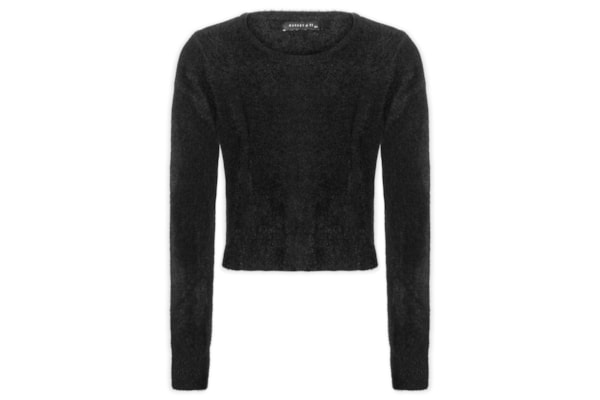 Blusa Manga Longa Feminina Em Tricot Peluciado - Preto 