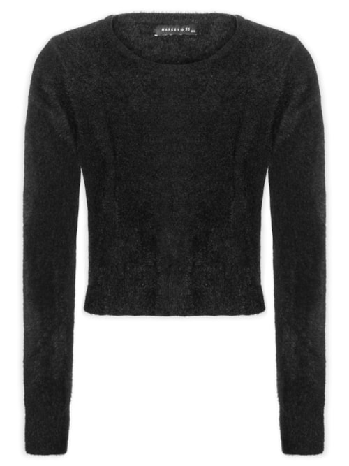 Blusa Manga Longa Feminina Em Tricot Peluciado – Preto