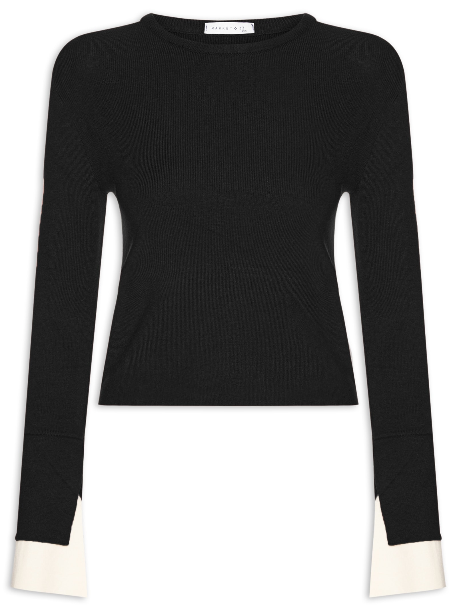 Blusa Manga Longa Feminina em Tricot Preto Market 33