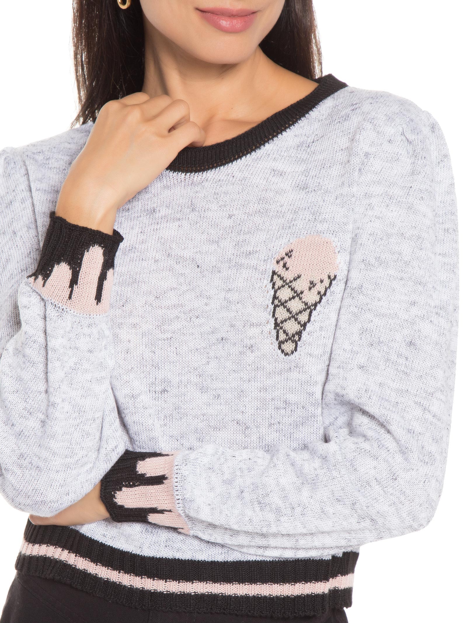 Blusa Manga Longa Tricot Sorvete Branco Market 33
