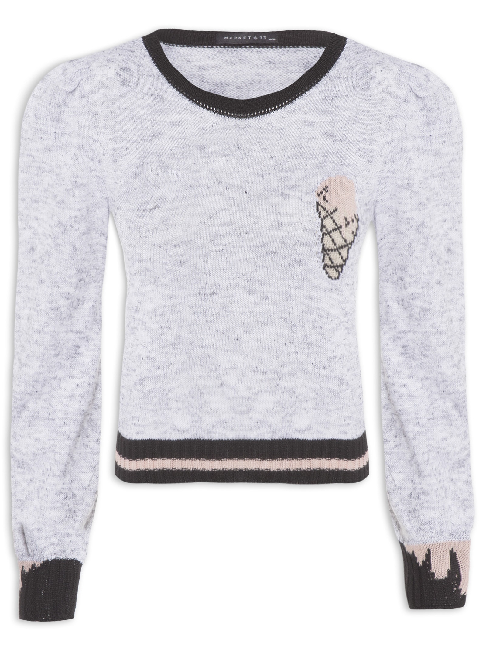 Blusa Manga Longa Tricot Sorvete Branco Market 33