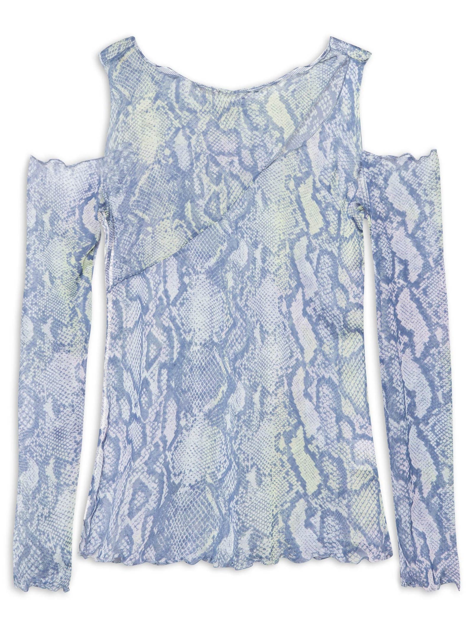 Blusa Manga Longa Tule Com Recortes Azul Market 33