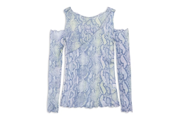 Blusa Manga Longa Tule Com Recortes - Azul