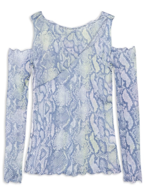 Blusa Manga Longa Tule Com Recortes - Azul