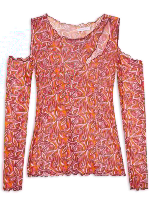 Blusa Manga Longa Tule Com Recortes – Rosa