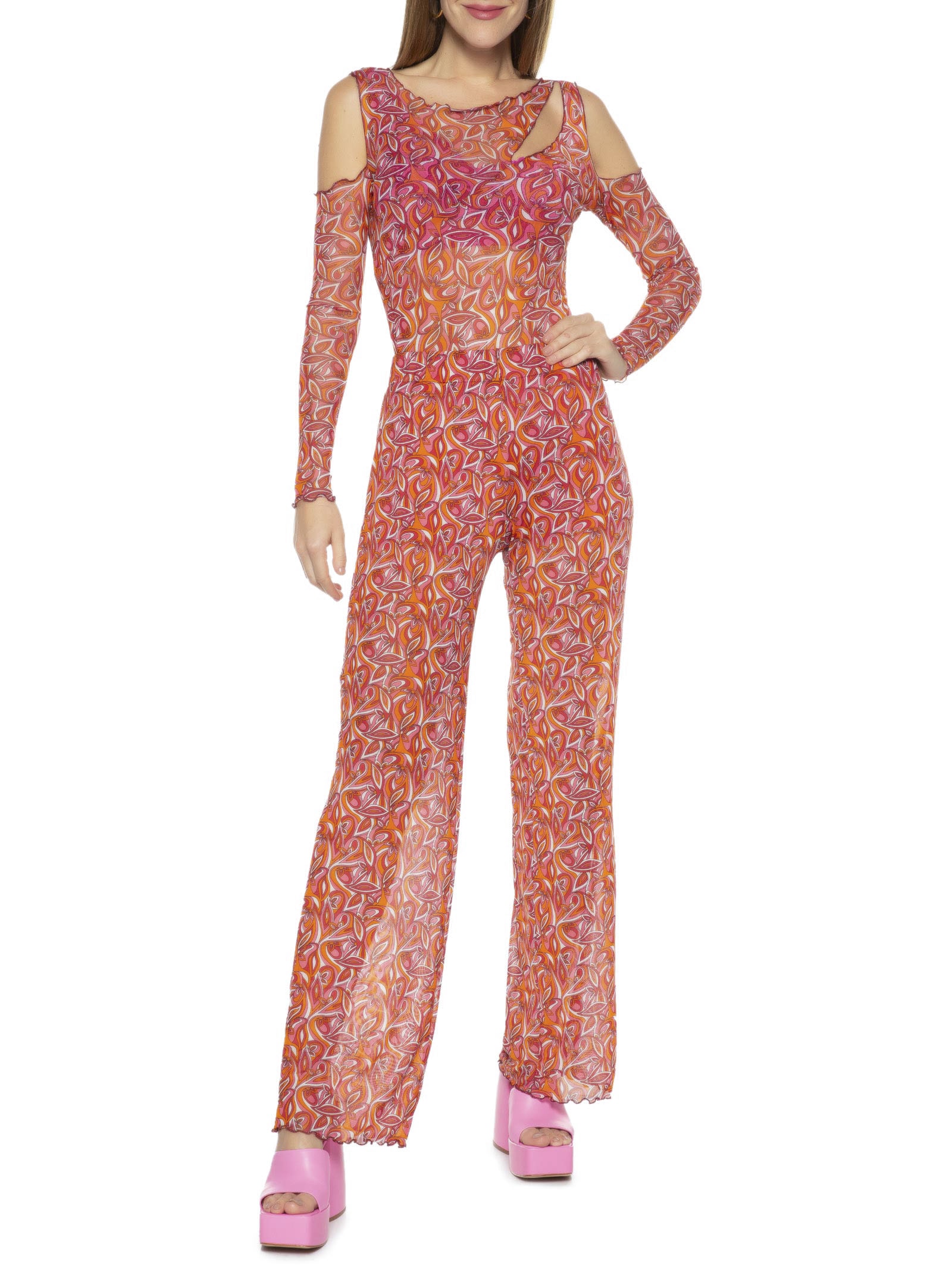 Blusa Manga Longa Tule Com Recortes Rosa Market 33