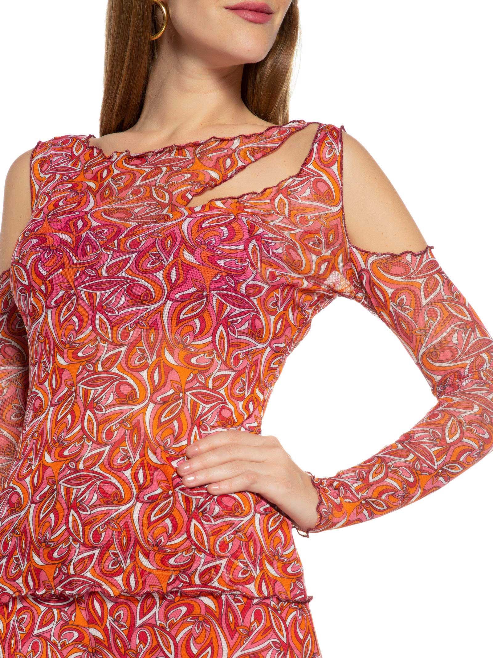 Blusa Manga Longa Tule Com Recortes Rosa Market 33