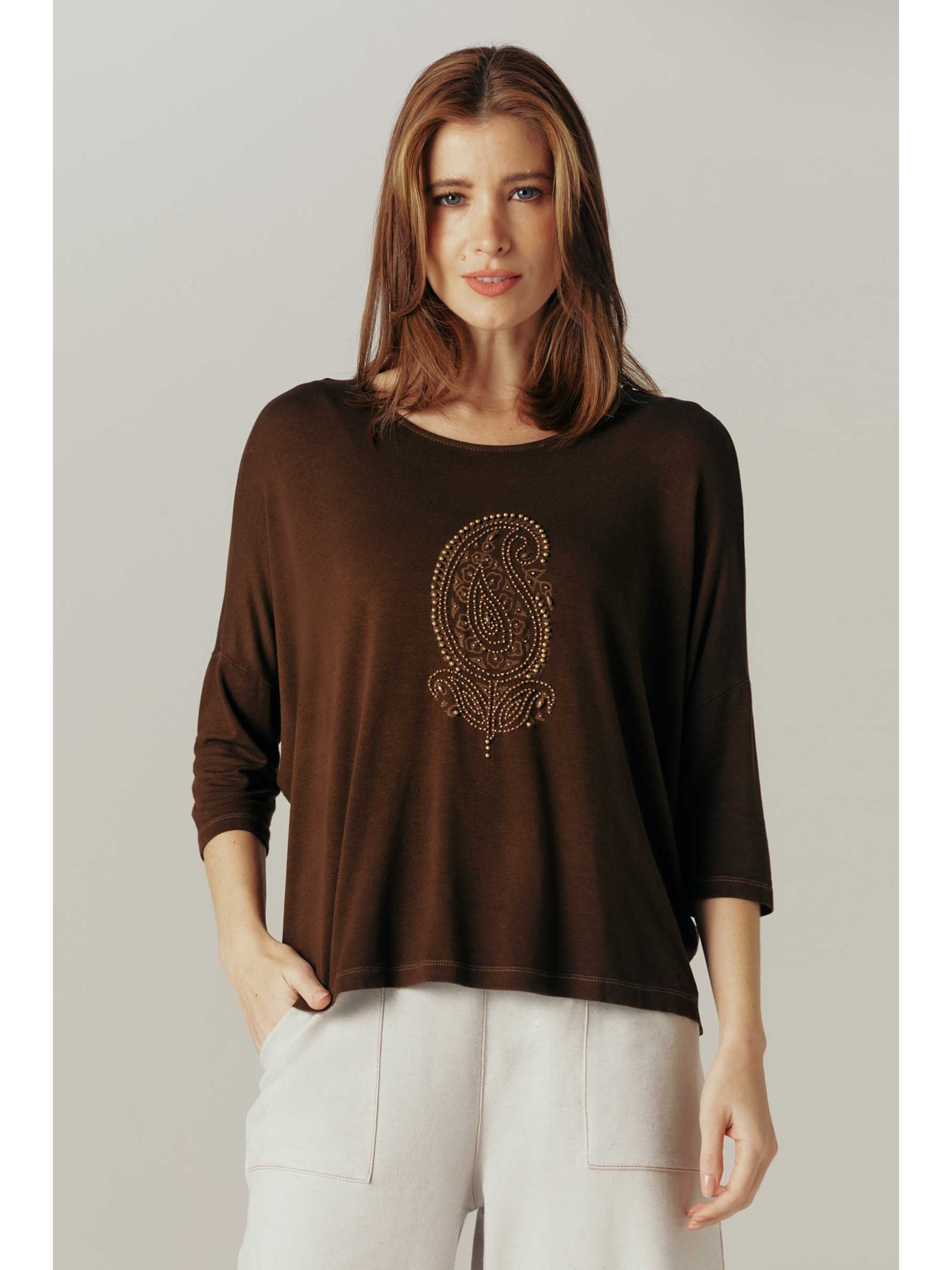 Blusa Marrom Linho Handmade Indira Yogini