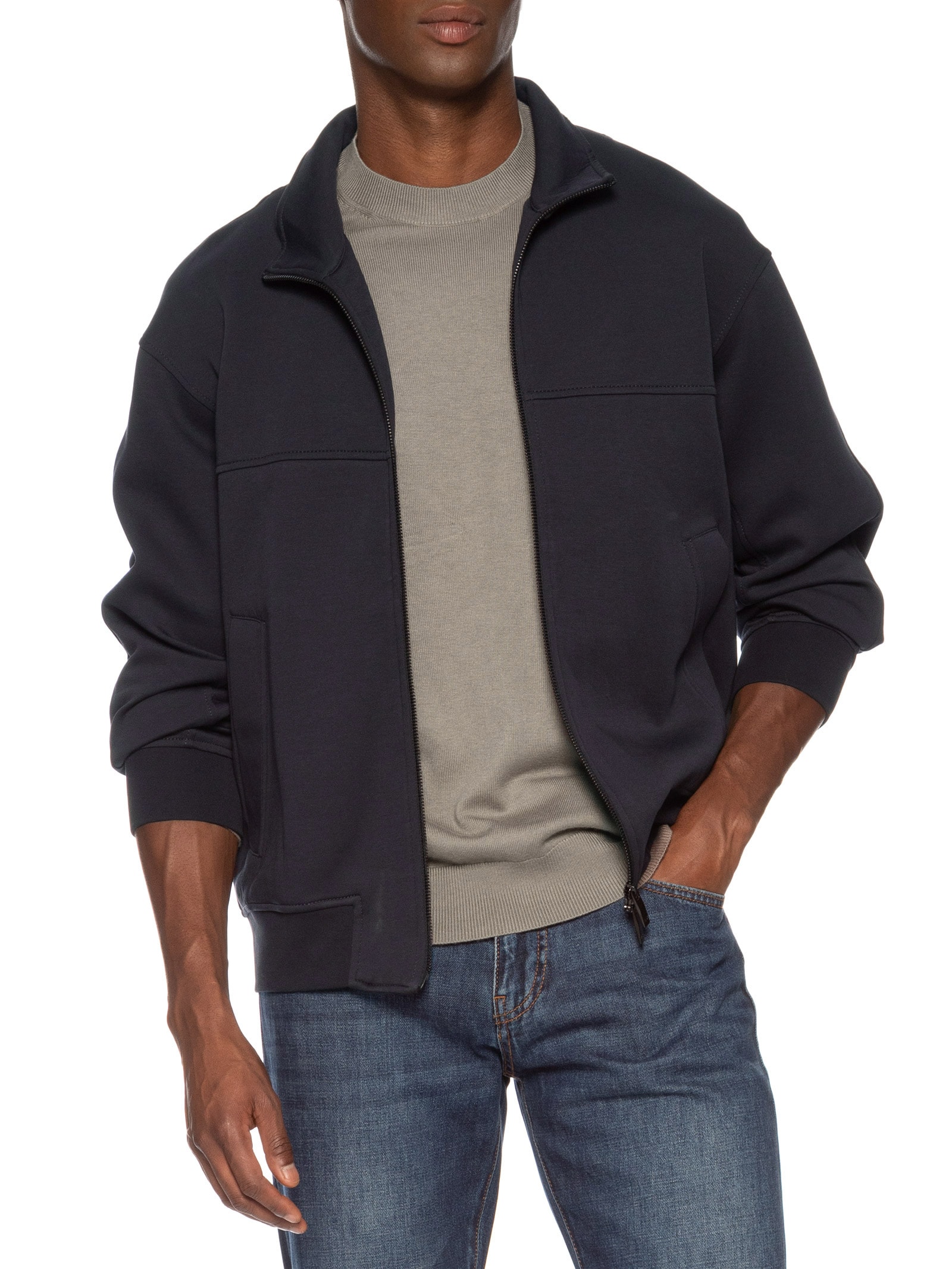 Blusa Masculina de Moletom com Zíper Azul Armani Exchange
