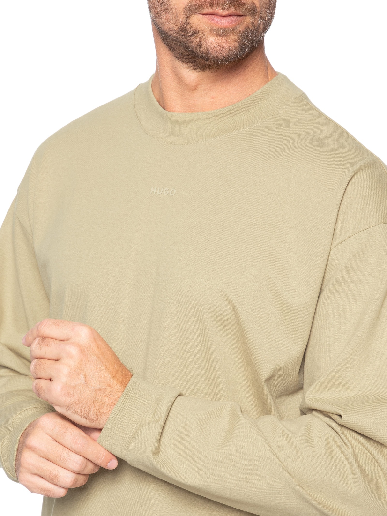 Blusa Masculina De Moletom Gola Careca Daposo Bege Hugo