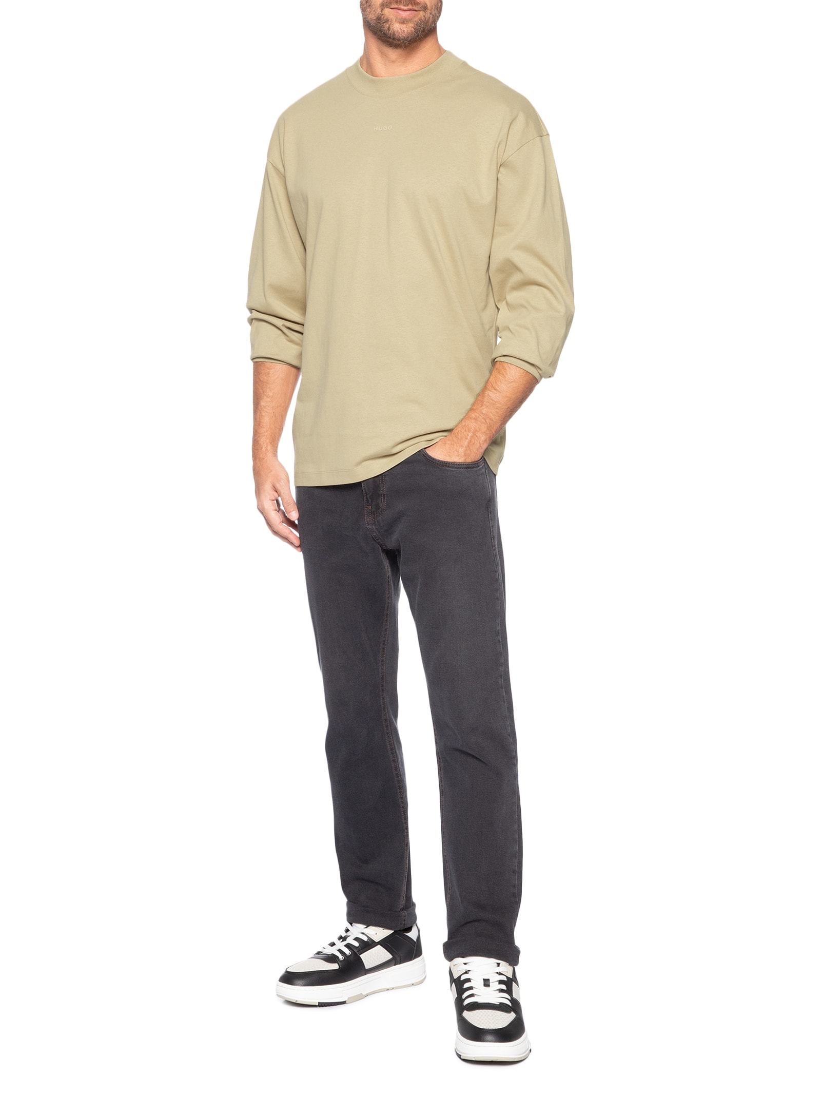 Blusa Masculina De Moletom Gola Careca Daposo Bege Hugo