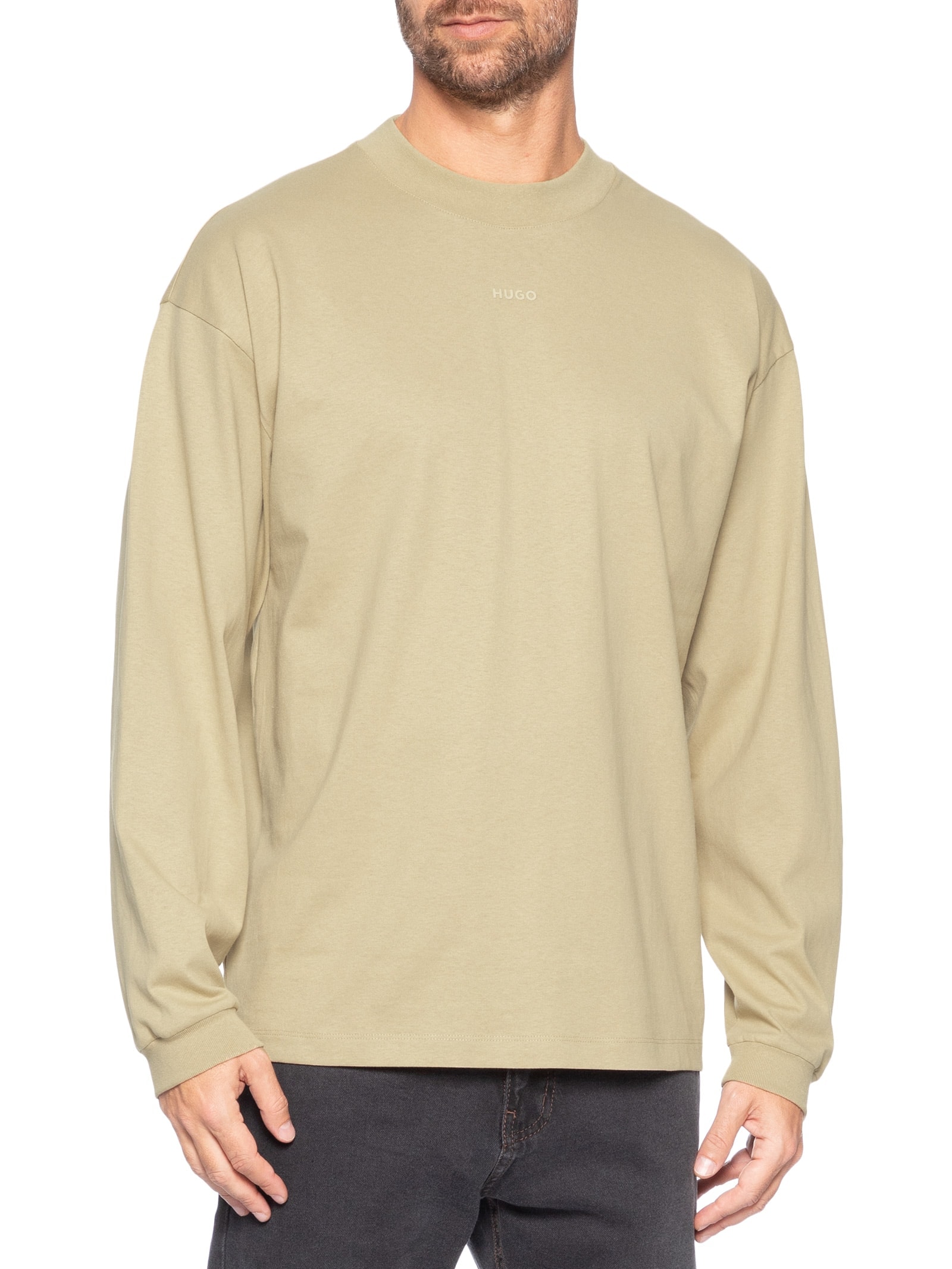 Blusa Masculina De Moletom Gola Careca Daposo Bege Hugo