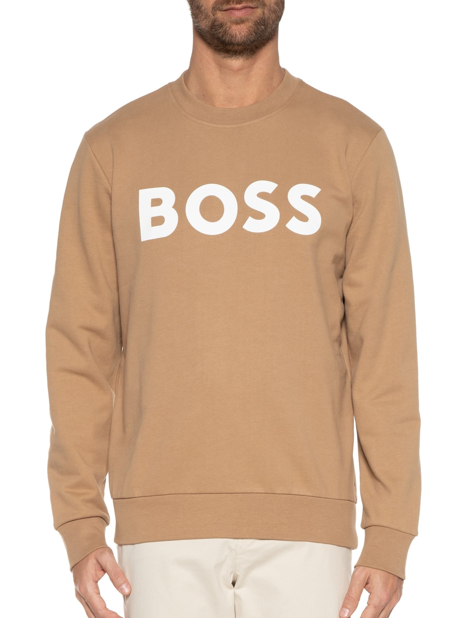 Blusa Masculina de Moletom Gola Careca Soleri Bege Boss
