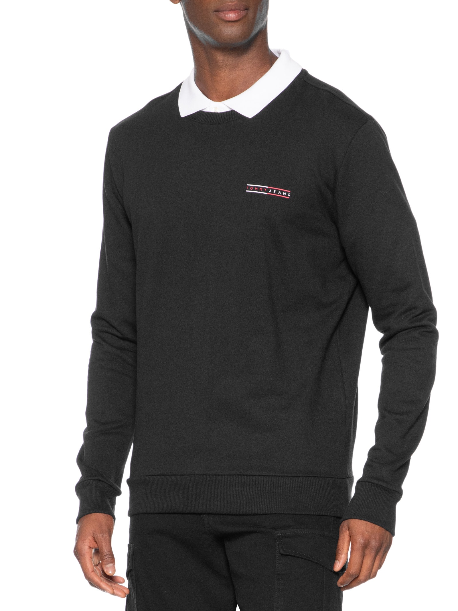Blusa Masculina De Moletom Regular Fit Básico Graphic Crew Preto Tommy Jeans