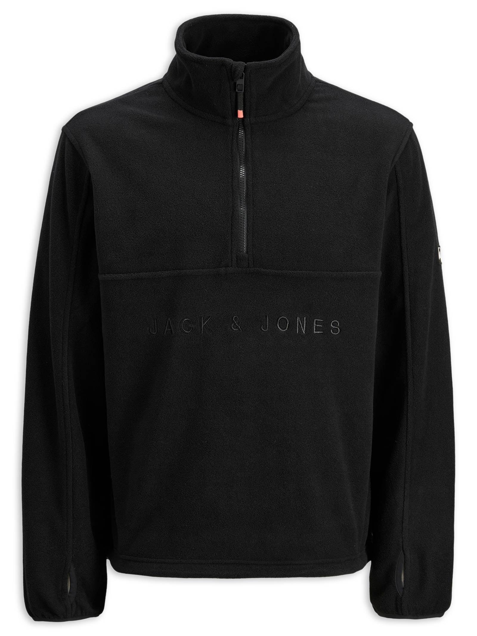 Blusa Masculina Em Fleece Leve Com Zíper e Bordado Marca Preto Jack & Jones