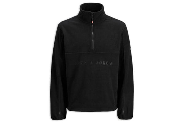 Blusa Masculina Em Fleece Leve Com Zíper e Bordado Marca - Preto