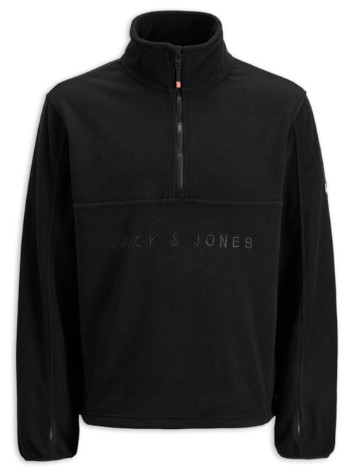 Blusa Masculina Em Fleece Leve Com Zíper e Bordado Marca – Preto