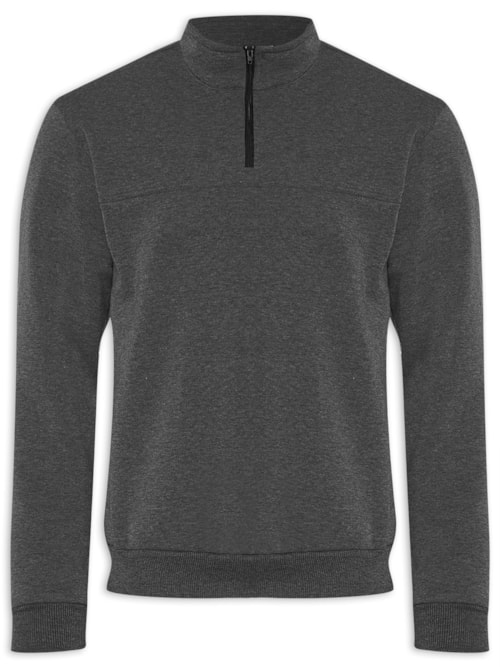 Blusa Masculina Gola Alta Com Meio Zíper Moletom Felpado - Cinza