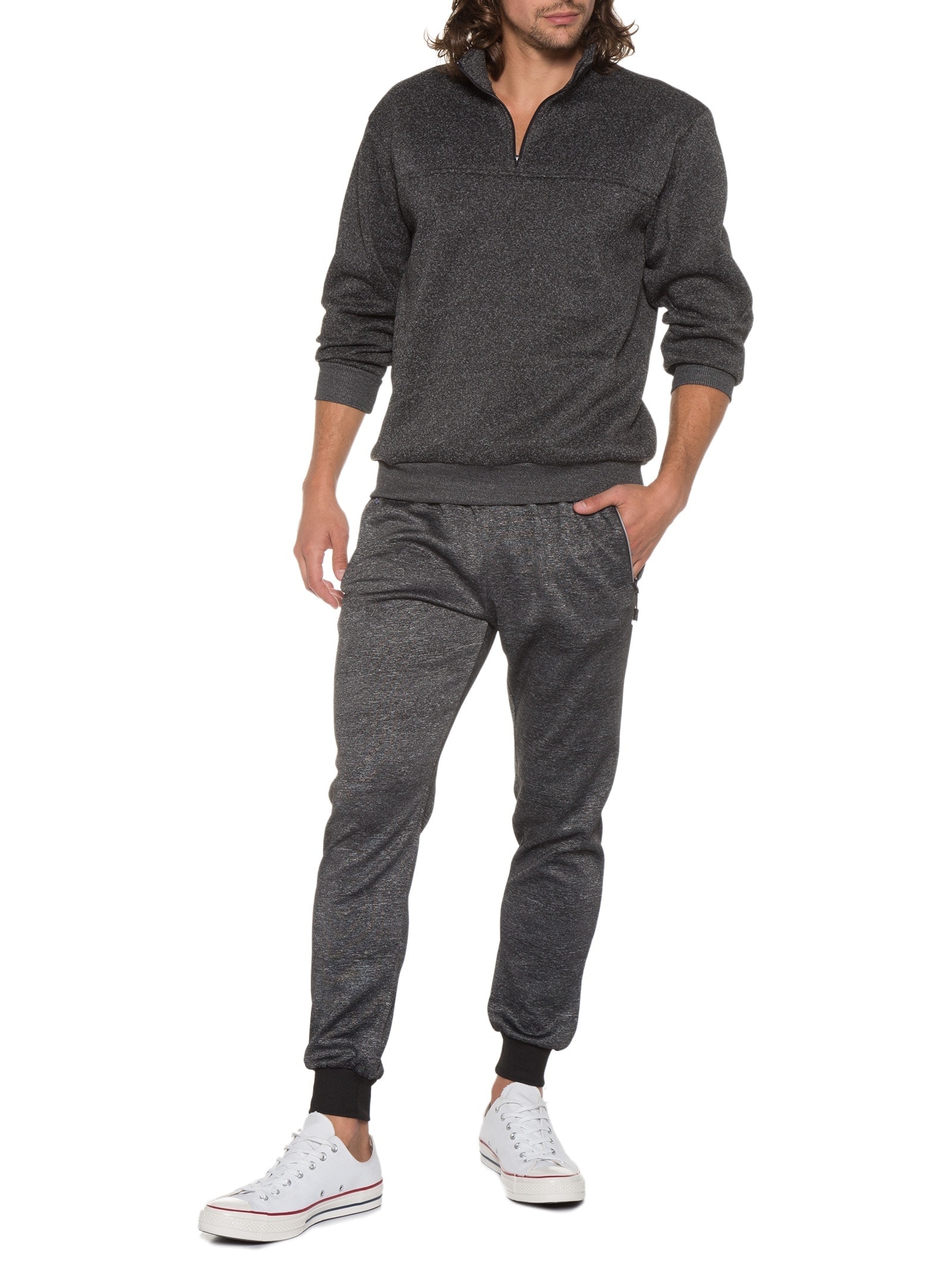 Blusa Masculina Gola Alta Com Meio Zíper Moletom Felpado Cinza Basiq Men