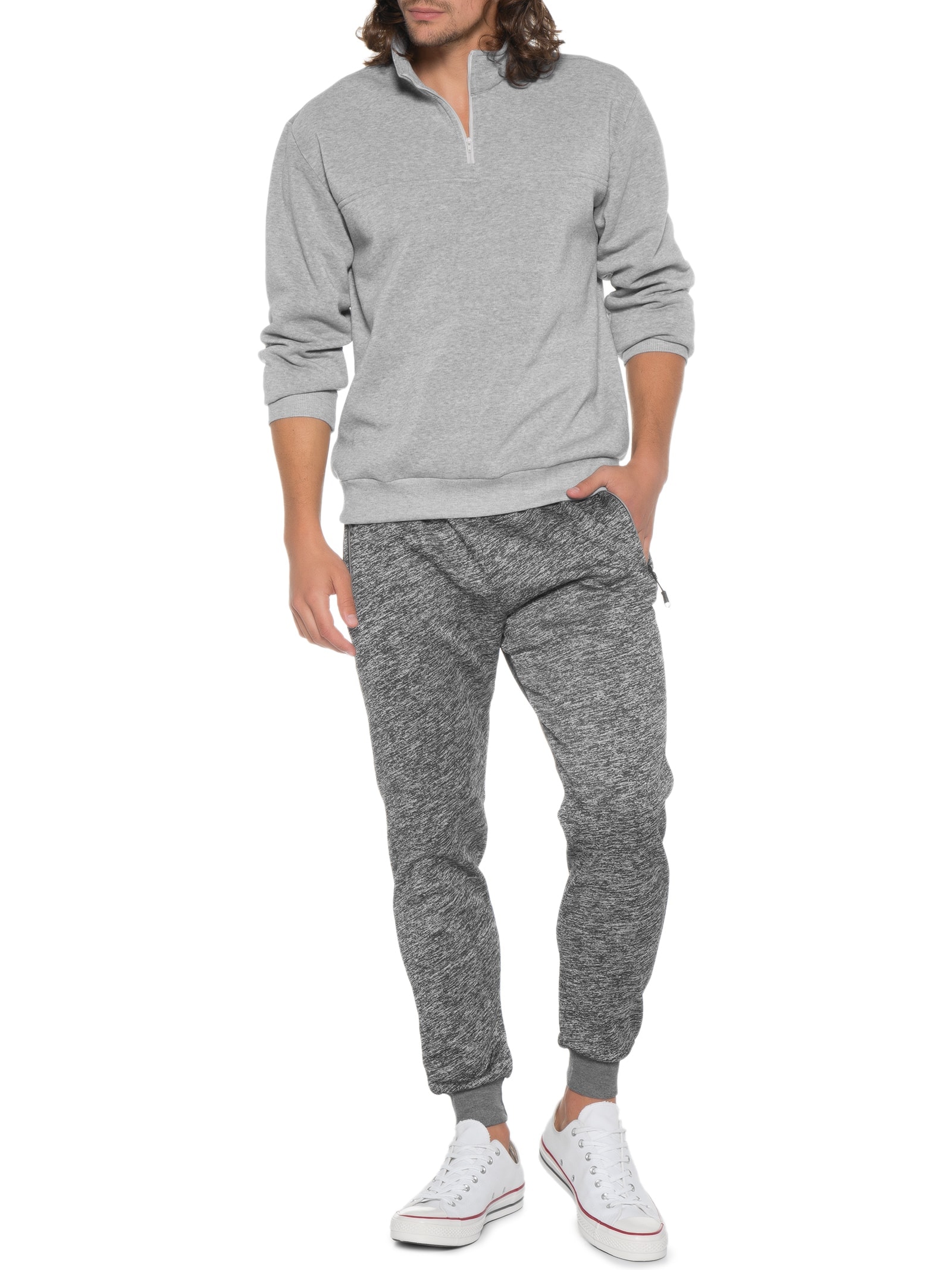 Blusa Masculina Gola Alta Com Meio Zíper Moletom Felpado Cinza Basiq Men