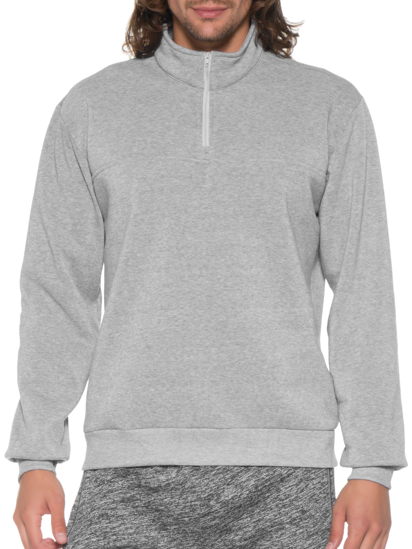 Blusa Masculina Gola Alta Com Meio Zíper Moletom Felpado Cinza Basiq Men